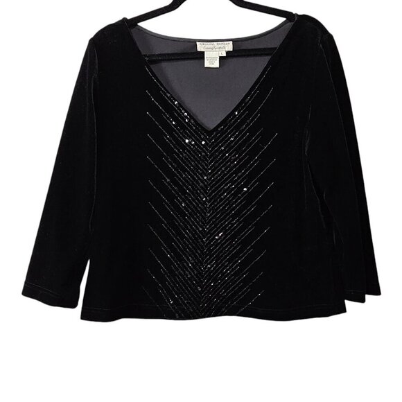 Adrianna Papell Evening Essentials Black Velvet & Sequin Top - Picture 1 of 5